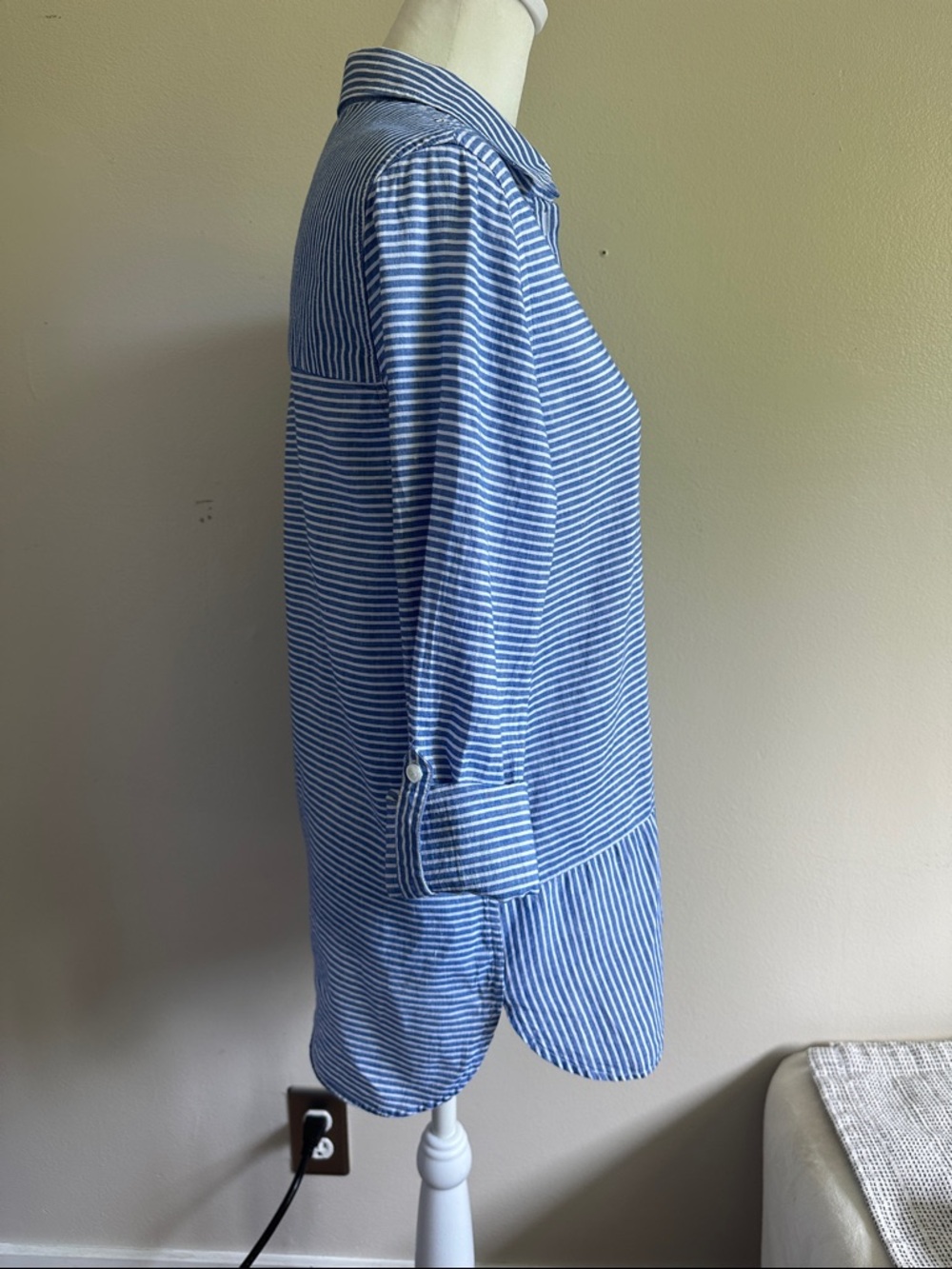 Barbour Striped Blue & White Long-Sleeve Button Shirt - Picture 6 of 9